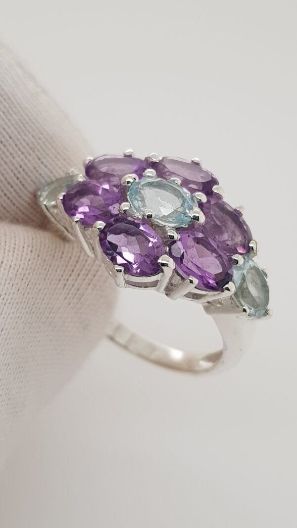 Rosa Amethyst Blautopas Sterling Silber Ring 56 – Bild 2