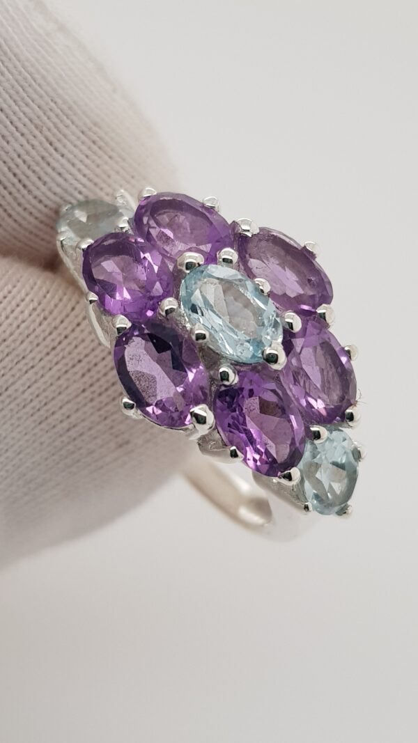 Rosa Amethyst Blautopas Sterling Silber Ring 56